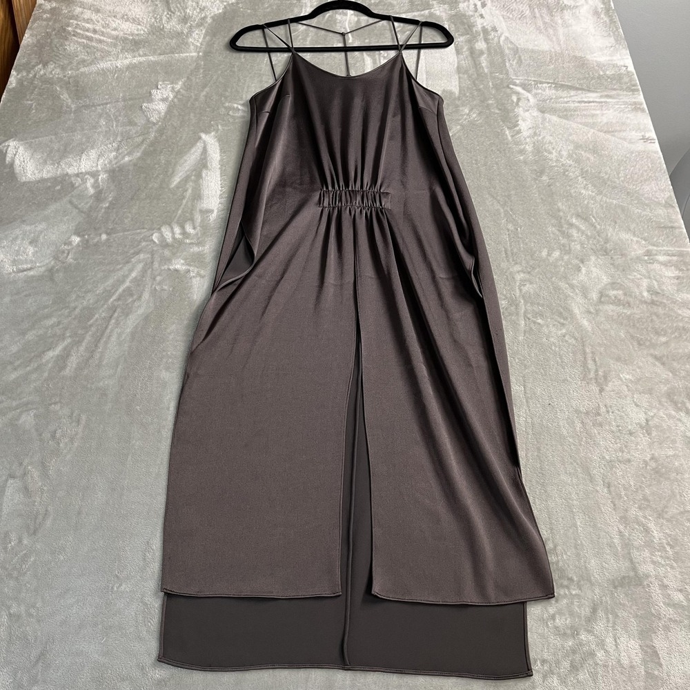 Halston Heritage Dress Womens Small Gray Satin Slip Maxi Strappy Back‎ Formal